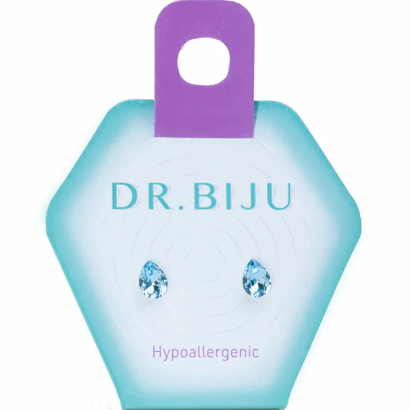 Сережки-голки Dr.Biju Вишукана груша 6,0 мм Аква Богеміка, дитячі, 1 пара