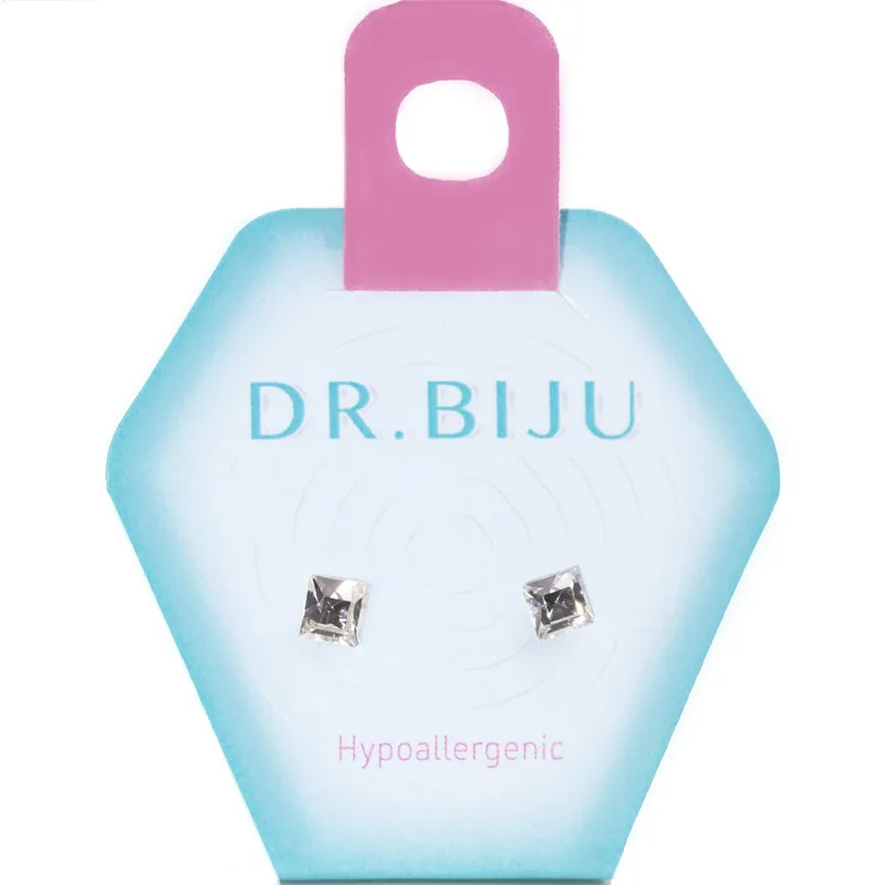 Сережки-голки Dr.Biju Квадрат 4,0 мм Кришталь, дитячі, 1 пара