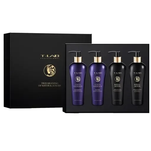 Сет T-LAB Professional Royal Detox + Coco Therapy Love Set: шампунь 300 мл + маска 300 мл + шампунь-гель 300 мл + крем 300 мл