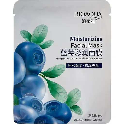 Тканинна маска для обличчя Bioaqua Moisturizing, з екстрактом чорниці зволожуюча, 30 г
