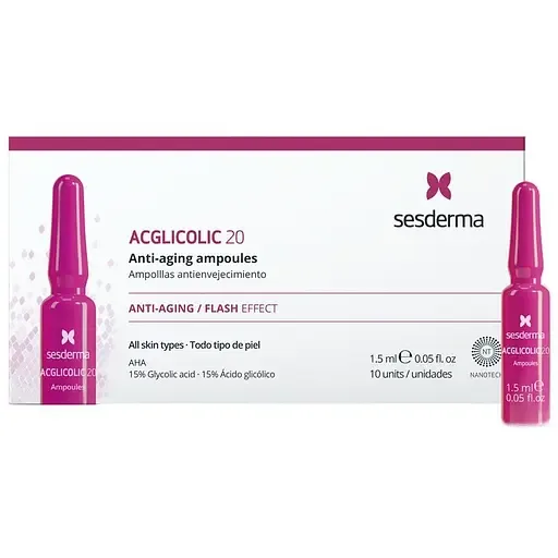 Антивікові ампули з 15% гліколевою кислотою Sesderma Laboratories Acglicolic 20 Anti-Aging Ampoules, 10х1,5 мл