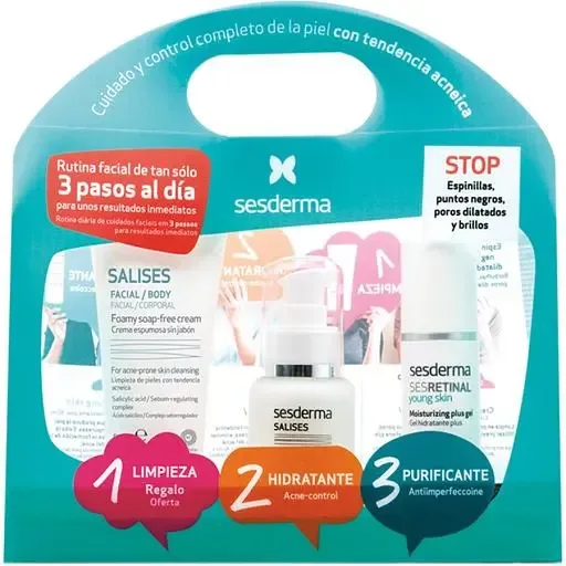 Набір Sesderma Salises Pack Anti-Acne: крем-пінка 50 мл + крем-гель 50 мл + гель Sesretinal Young Skin Plus 30 мл