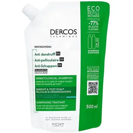 Дерматологічний шампунь Vichy Dercos Anti-Pelliculaire Anti-Dandruff Проти лупи для нормального жирного волосся 500 мл