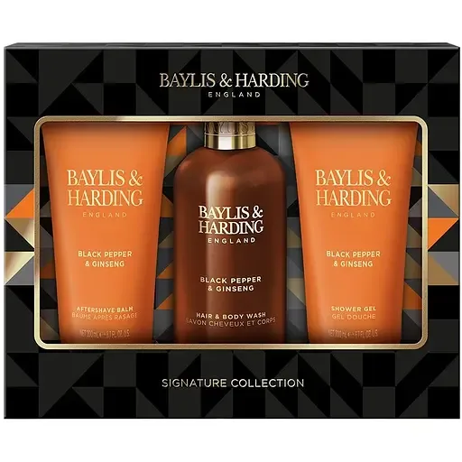 Набір Baylis & Harding Black Pepper & Ginseng: Шампунь-гель для душу 300 мл + Бальзам після гоління 200 мл + Гель для душу 200 мл