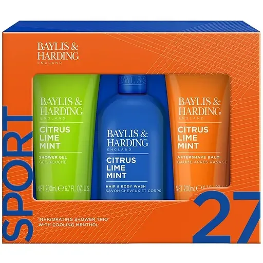 Набір Baylis & Harding Sport 27 Citrus Lime & Mint: Шампунь-гель для душу 300 мл + Гель для душу 200 мл + Бальзам після гоління 200 мл