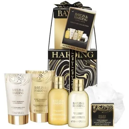 Набір Baylis & Harding Sweet Mandarin & Grapefruit: Гель для душу + Крем для душу + Крем для рук + Лосьон для тіла + Кристали для ванни + Мочалка