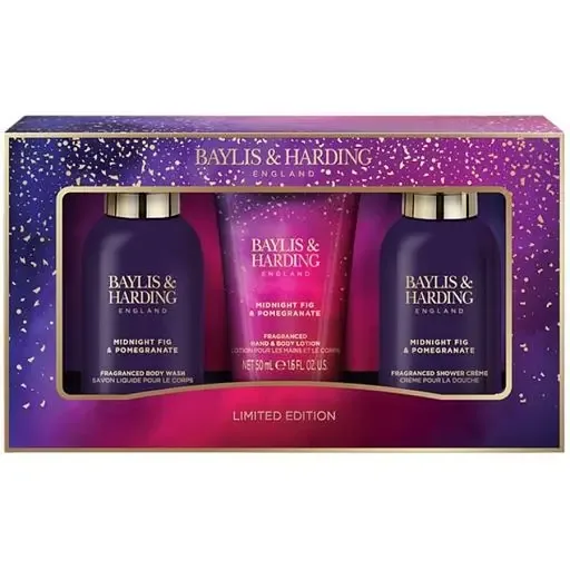 Набір для ванни Baylis & Harding Midnight Fig & Pomegranate: Гель для душу, 100 мл + Лосьйон для рук та тіла, 50 мл + Крем для душу, 100 мл