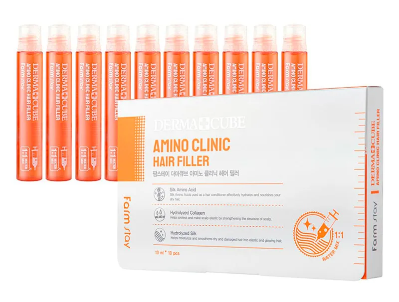 Відновлюючий філер для волосся з амінокислотами FarmStay Derma Cube Amino Clinic Hair Filler, 10шт по 13мл