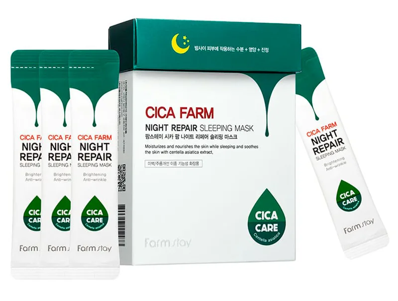 Відновлююча нічна маска для обличчя з азіатською центеллою FarmStay Cica Farm Night Repair Sleeping Mask, 20шт по 4мл