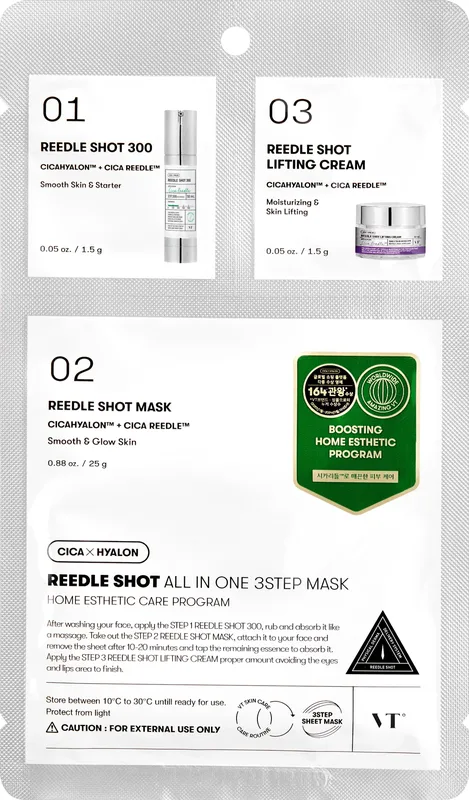 Маска для обличчя VT Cosmetics Reedle Shot All In One 3 Step Mask зволожувальна триступенева 28 г