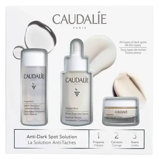 Набір Caudalie Vinoperfect: Сяюча сироватка для корекції кольору обличчя Vinoperfect, 30 мл + Денний крем для сяйва шкіри Vinoperfect, 15 мл + Концентрована сяюча есенція Vinoperfect, 50 мл (2830)