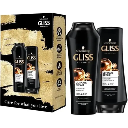 Набір Gliss Care with Ultimate Repair для сильно пошкодженого та сухого волосся: Шампунь 250 мл + Бальзам 200 мл