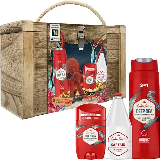 Подарунковий набір для чоловіків Old Spice Deep Sea: твердий дезодорант 50 мл + гель для душу 250 мл + лосьйон після гоління Captain 100 мл