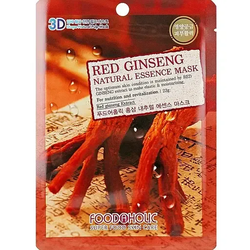 Тканинна 3D-маска для обличчя Food A Holic Natural Essence Mask Red Ginseng Червоний женьшень 23 г