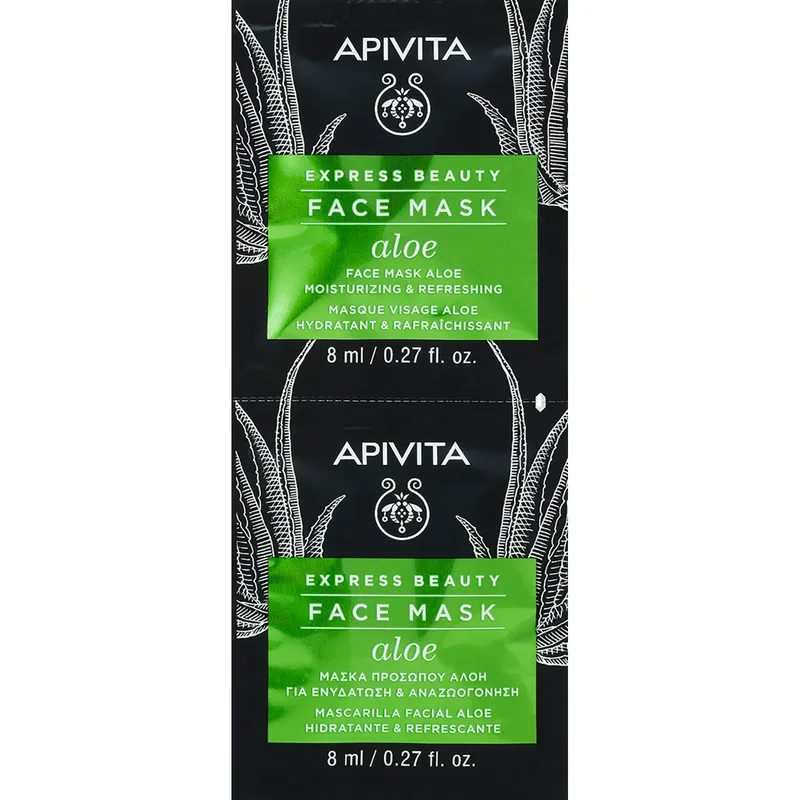 Маска для обличчя APIVITA (Апівіта) EXPRESS BEAUTY (Експрес бьюті) зволожуюча і освіжаюча з алое 8 мл 2 шт