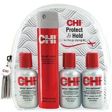 Дорожний набір для фарбованого волосся CHI Protect And Hold Kit Set (shmp/59ml + hair/spray/74g + mask/59ml + silk/59ml)