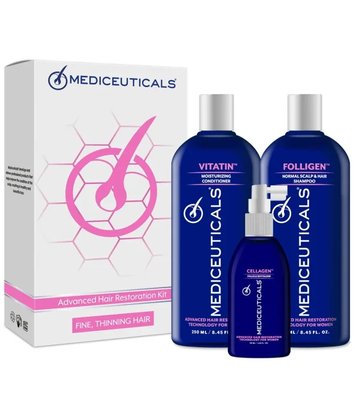 Hair Restoration Kit for Women Fine (Folligen, Cellagen, Vitatin) | набір для стимулювання росту волосся для жінок, нормальне волосся MEDICEUTICALS