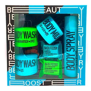 Косметичний набір Mades Cosmetics Beauty Booster (sh/gel/100ml + sh/gel/100ml + b/milk/100ml + spr/100ml + tab/20g*2)