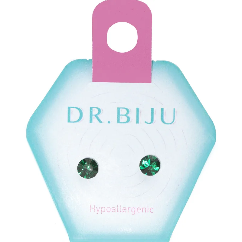 Сережки-голки Dr.Biju Сіріус 5.3 мм Емеральд, дитячі, 1 пара