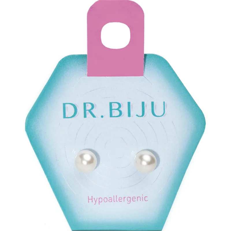 Сережки-голки Dr.Biju Перлина 6,0 мм Біла, дитячі, 1 пара