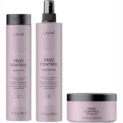 Набір для неслухняного або кучерявого волосся Lakme Teknia Frizz Control: шампунь 300 мл + спрей 300 мл + маска 250 мл