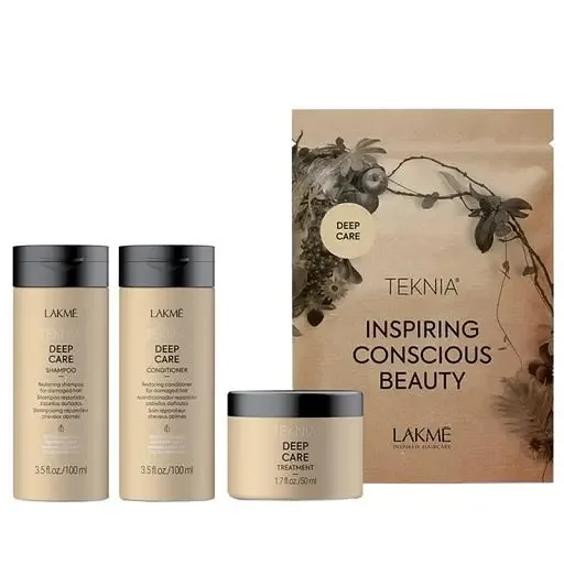 Дорожній набір для пошкодженого волосся Lakme Teknia Deep Care: шампунь 100 мл + кондиціонер 100 мл + маска 50 мл