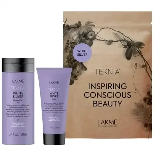 Дорожній набір Lakme Teknia White Silver Travel Pack для нейтралізації жовтого відтінку волосся: шампунь 100 мл + маска 50 мл