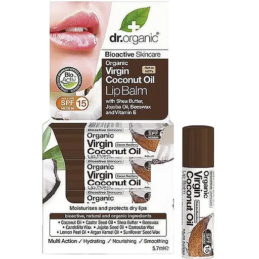Бальзам Dr. Organic для губ з кокосовою олією 5,7мл
