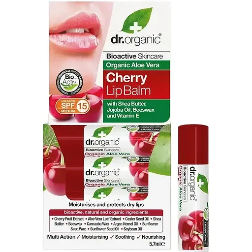 Бальзам Dr. Organic для губ з алое вера та екстрактом вишні 5,7мл