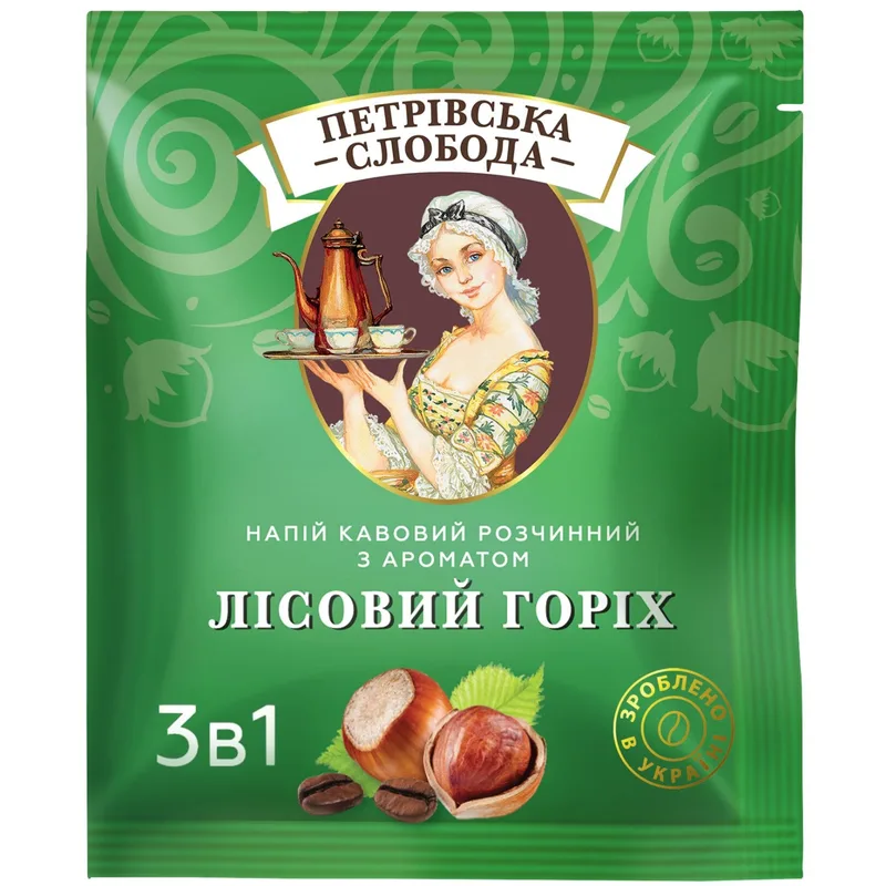Напій кавовий ПЕТРІВСЬКА СЛОБОДА 3 в 1 з ароматом лісових горіхів пакетик 18 г 25 шт