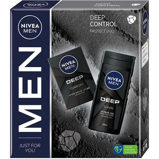 Набір чоловічий Nivea Men Deep Control 2023: Лосьйон після гоління 100 мл + Гель для душу 250 мл