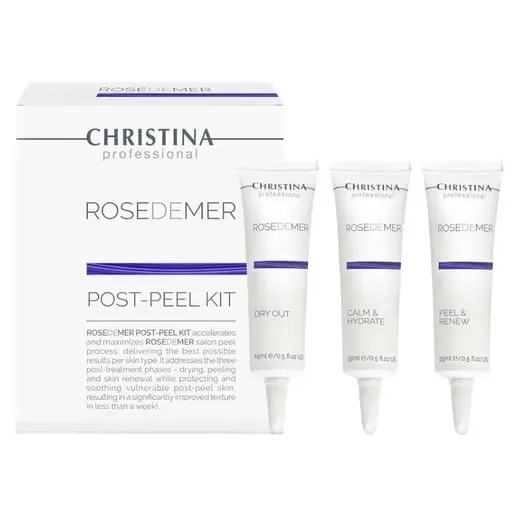 Набір для догляду за шкірою після пілінгу Christina Rose De Mer Post-Peel Kit: Підсушуюча сироватка Dry Out 15 мл + Заспокійлива і зволожувальна сироватка Calm & Hydrate 15 мл + Відлущувальний і оновлювальний крем-маска Peel & Renew 15 мл