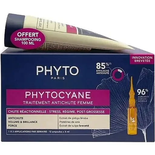 Набір Phyto Phytocyane: шампунь Invigorating Shampoo 100 мл + засіб проти випадіння волосся Treatment 12 шт. х 5 мл