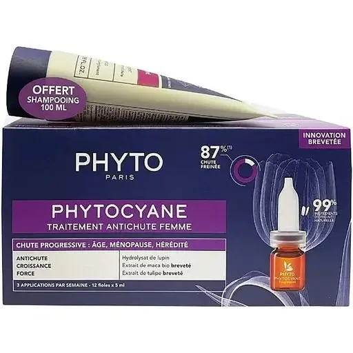 Набір Phyto Phytocyane Progressive: шампунь Invigorating Shampoo 100 мл + засіб проти випадіння волосся Treatment 12 шт. х 5 мл