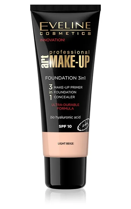 Ультрастійкий тональний крем для обличчя Eveline Cosmetics 3 в 1 Art Professional Make Up SPF-10 світлий бежевий 30 мл