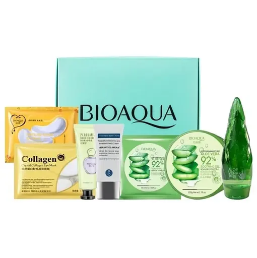 Подарунковий набір Bioaqua: Маска для обличчя 30 г + Крем для рук 30 г + Зволожуючий гель 220 г + Гель 120 г + Гідрогелеві патчі 7.5 г + Крем для тіла 30 г + Гідрогелеві патчі 7.5 г