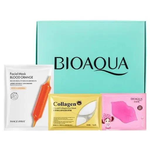 Подарунковий набір Bioaqua: маска для губ 8 г + маска для обличчя 25 г + гідрогелеві патчі 7.5 г