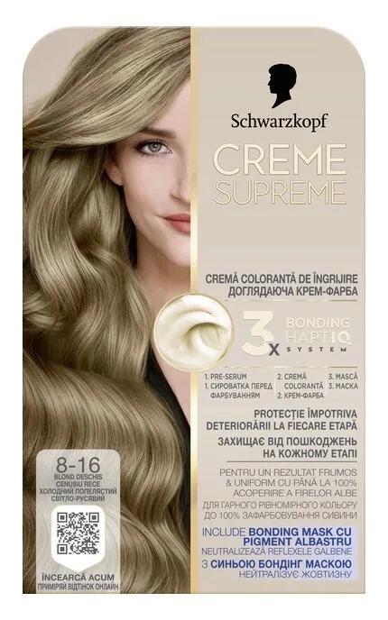 Фарба для волосся Schwarzkopf Creme Supreme 8-16 Холодний Попелястий Світло-Русявий 60 мл