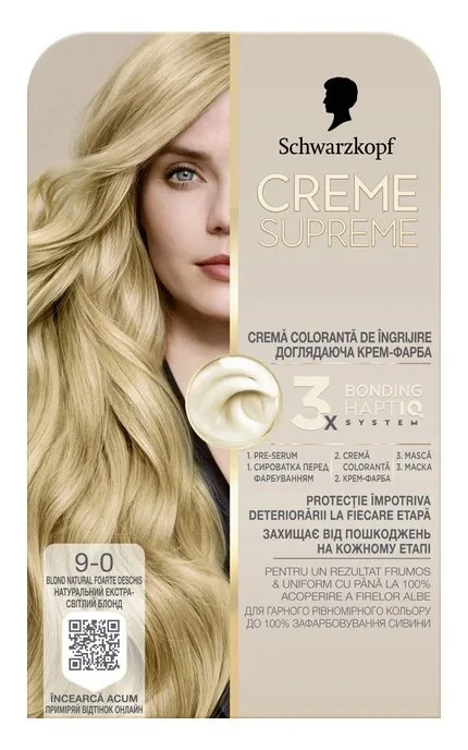 Фарба для волосся Schwarzkopf Creme Supreme 9-0 Натуральний Екстра-Ствітлий Блонд 60 мл