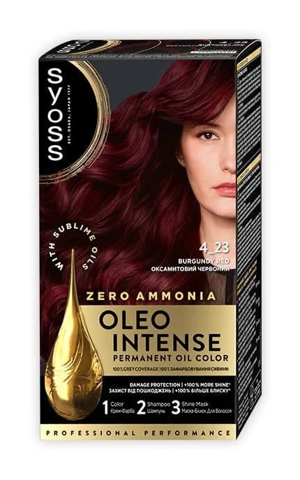 Фарба для волосся Syoss Oleo Intense стійка з оліями 4-23 Бургундський червоний