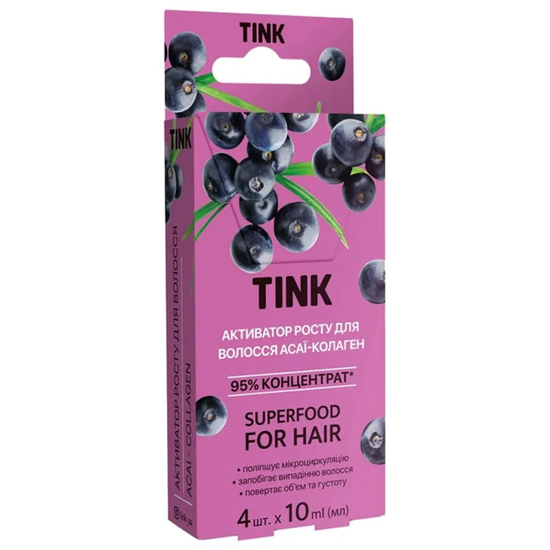 Активатор росту волосся Tink Superfood for hair Асаї-Колаген 10 мл x 4 шт.