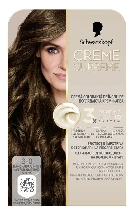 Фарба для волосся Schwarzkopf Creme Supreme 6-0 Натуральний Темно-Русявий 60 мл