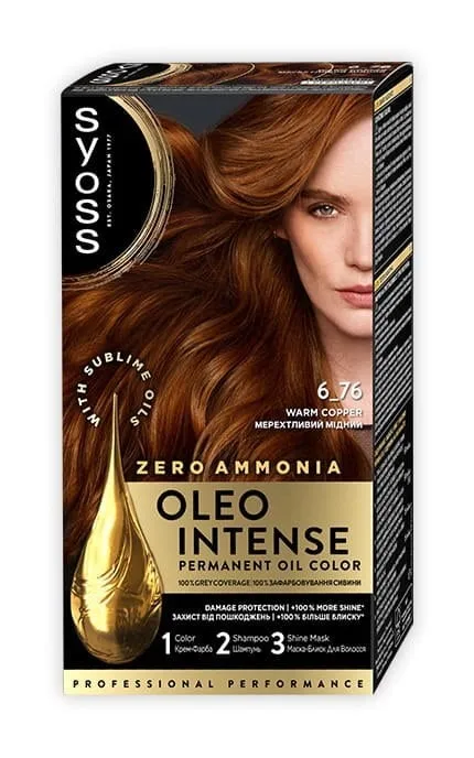 Фарба для волосся стійка без аміаку Syoss Oleo Intense тон 6-76 мерехтливий мідний 115 мл
