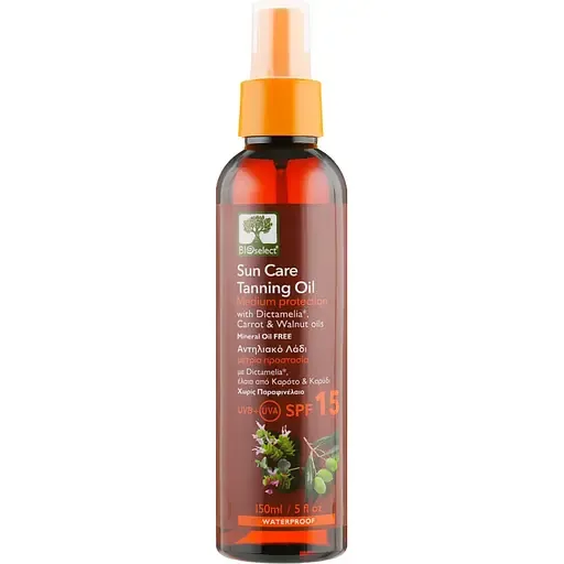 Масло для загара BIOselect Tanning Oil Medium Protection SPF 15 150 мл