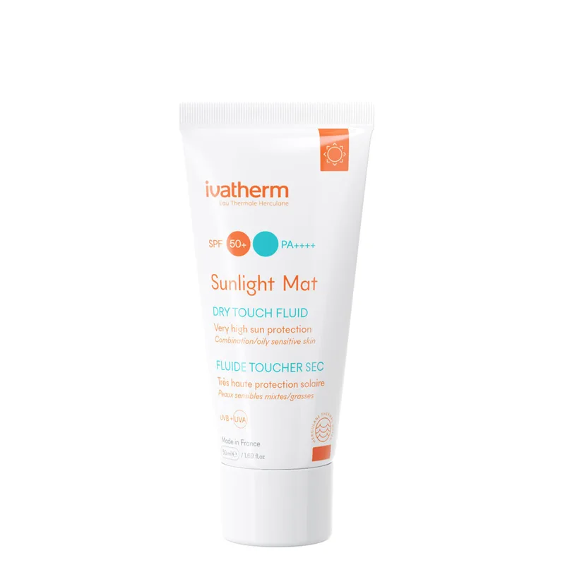 Крем для обличчя IVATHERM (Иватерм) Sunlight сонцезахисний зволожуючий для жирної шкіри матуючий dry touch флюїд SPF 50+ 50 мл