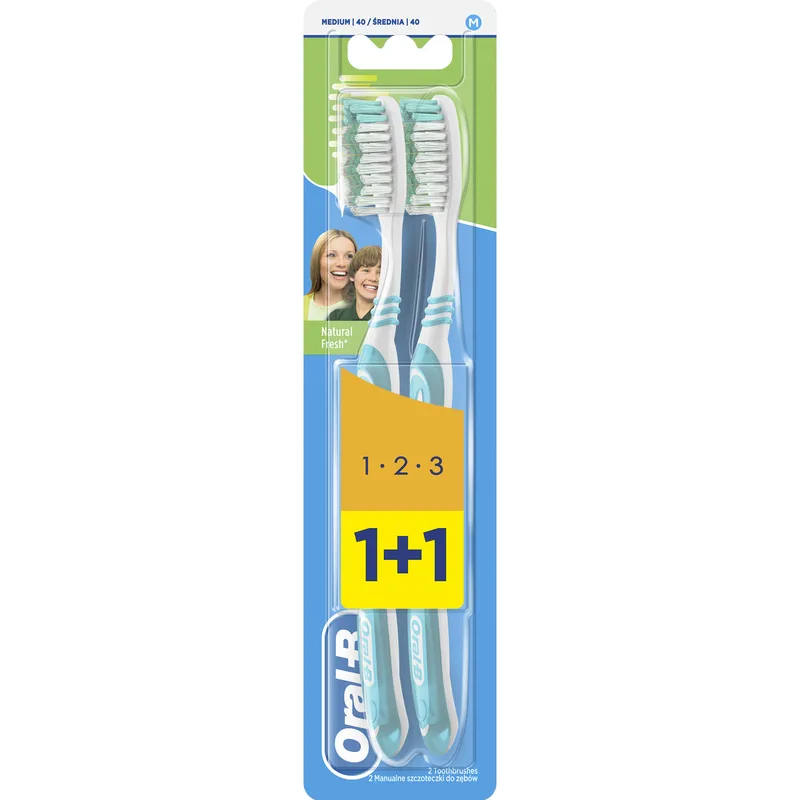Зубна щітка ORAL-B (Орал-бі) 1 - 2 - 3 Чистота! Свіжість! Сила! Clean Fresh Strong 40 середньої жорсткості 2 шт