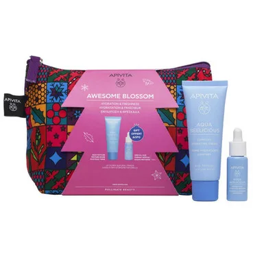 AQUA BEELICIOUS Набір для зволоження шкіри насиченої текстури Apivita Aqua Beelicious Kit (cr/40ml + serum/10ml + bag)