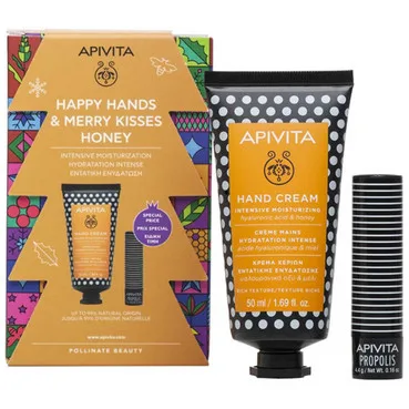 Набір для рук і губ з медом Apivita Happy Hands And Marry Kisses Honey Kit (cr/50ml + lip/balm/4,4g)