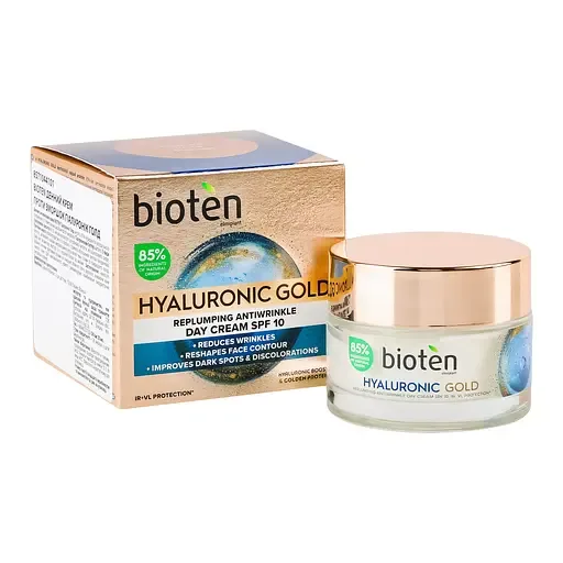 Денний крем для обличчя Bioten Hyaluronic Gold Replumping Antiwrinkle Day Cream SPF 10 проти зморшок 50 мл