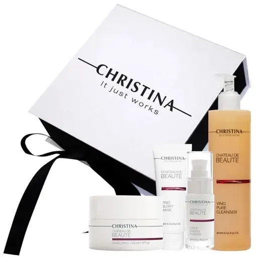 Подарунковий набір Christina Chateau De Beaute: Флюїд 30 мл + Очищувальний гель 300 мл + Маска для миттєвого ліфтингу 75 мл + Захисний крем SPF 30 50 мл